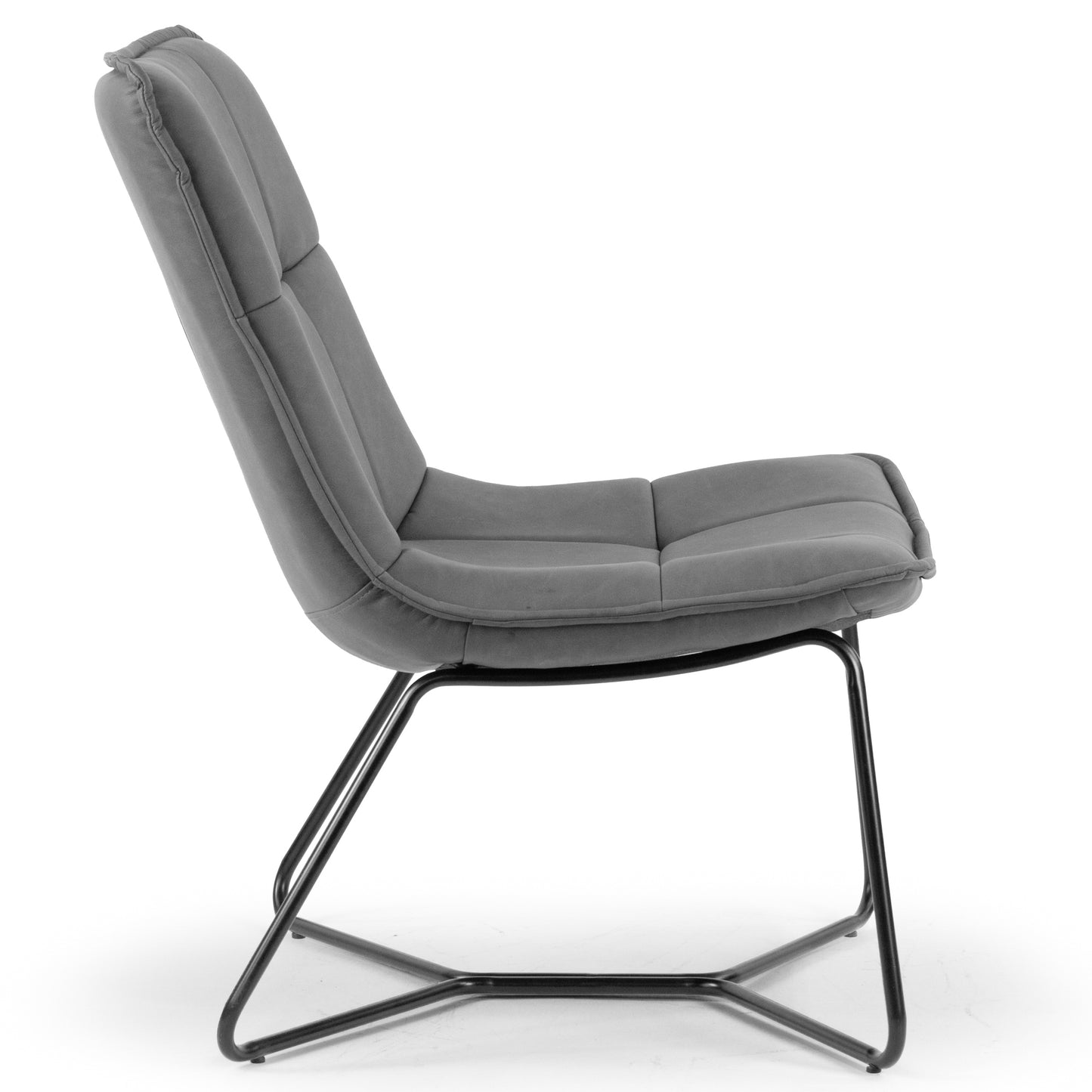 Aurele Grey Faux Leather Armless Accent Chair with Black Metal Legs