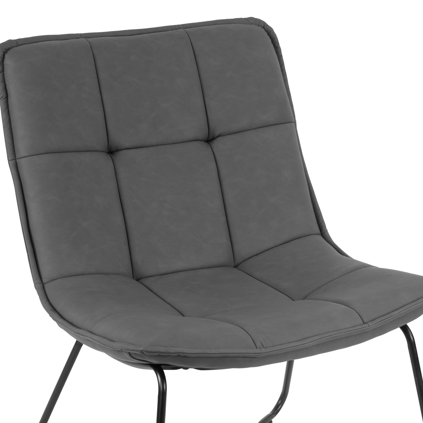 Aurele Grey Faux Leather Armless Accent Chair with Black Metal Legs