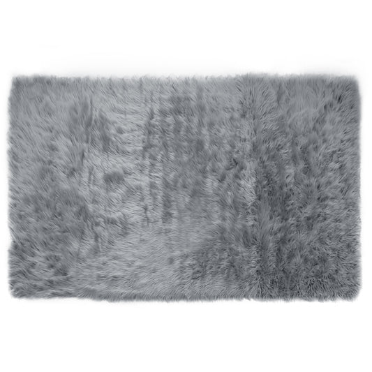 Aileen Faux Sheepskin Fur Area Rug Grey Rectangular 5x3