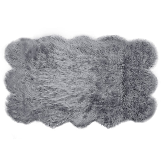 Ailsa Faux Sheepskin Fur Area Rug Runner Sheepskin-like Shape Grey 7x5