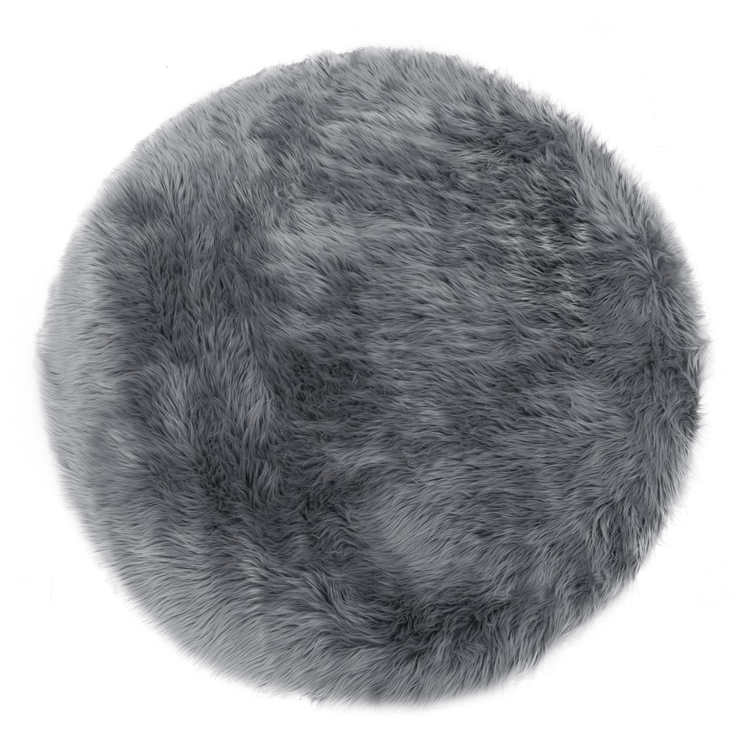 Alair Grey Round Faux Fur Area Rug 5 Foot Wide