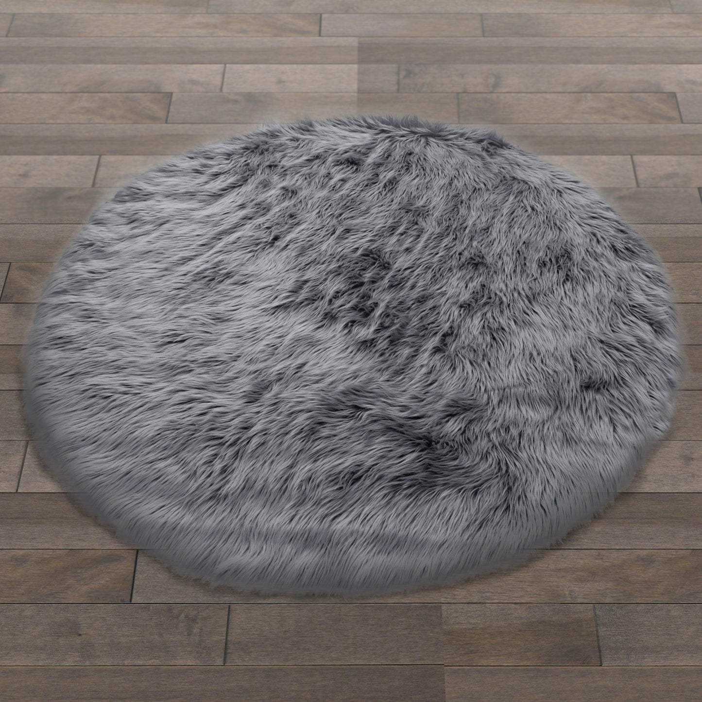 Alair Grey Round Faux Fur Area Rug 5 Foot Wide