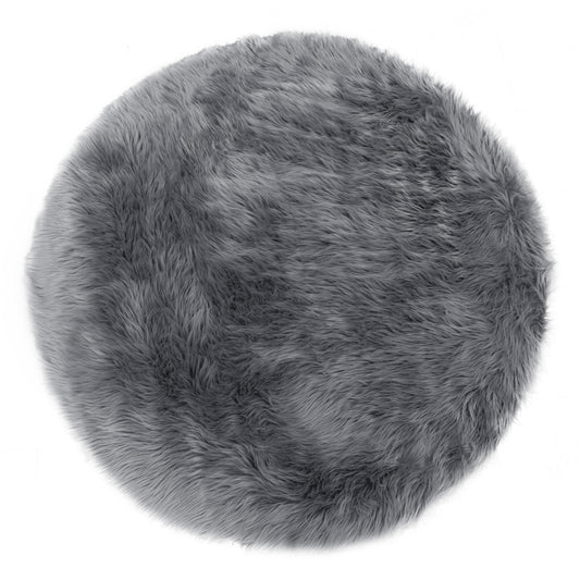Alair Grey Round Faux Fur Area Rug 4 Foot Wide