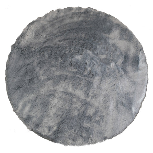 Aurora Grey Round Faux Fur Area Rug 5 Foot Wide