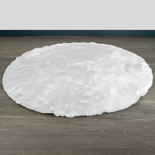Aurora White Round Faux Fur Area Rug 4 Foot Wide