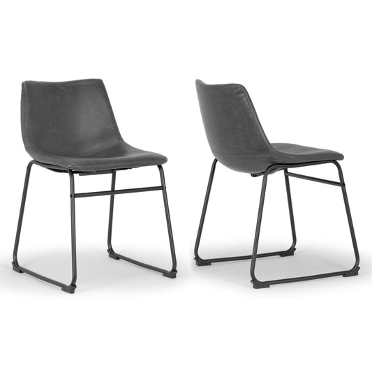 Set of 2 Adan Iron Frame Vintage Grey Faux Leather Dining Chair