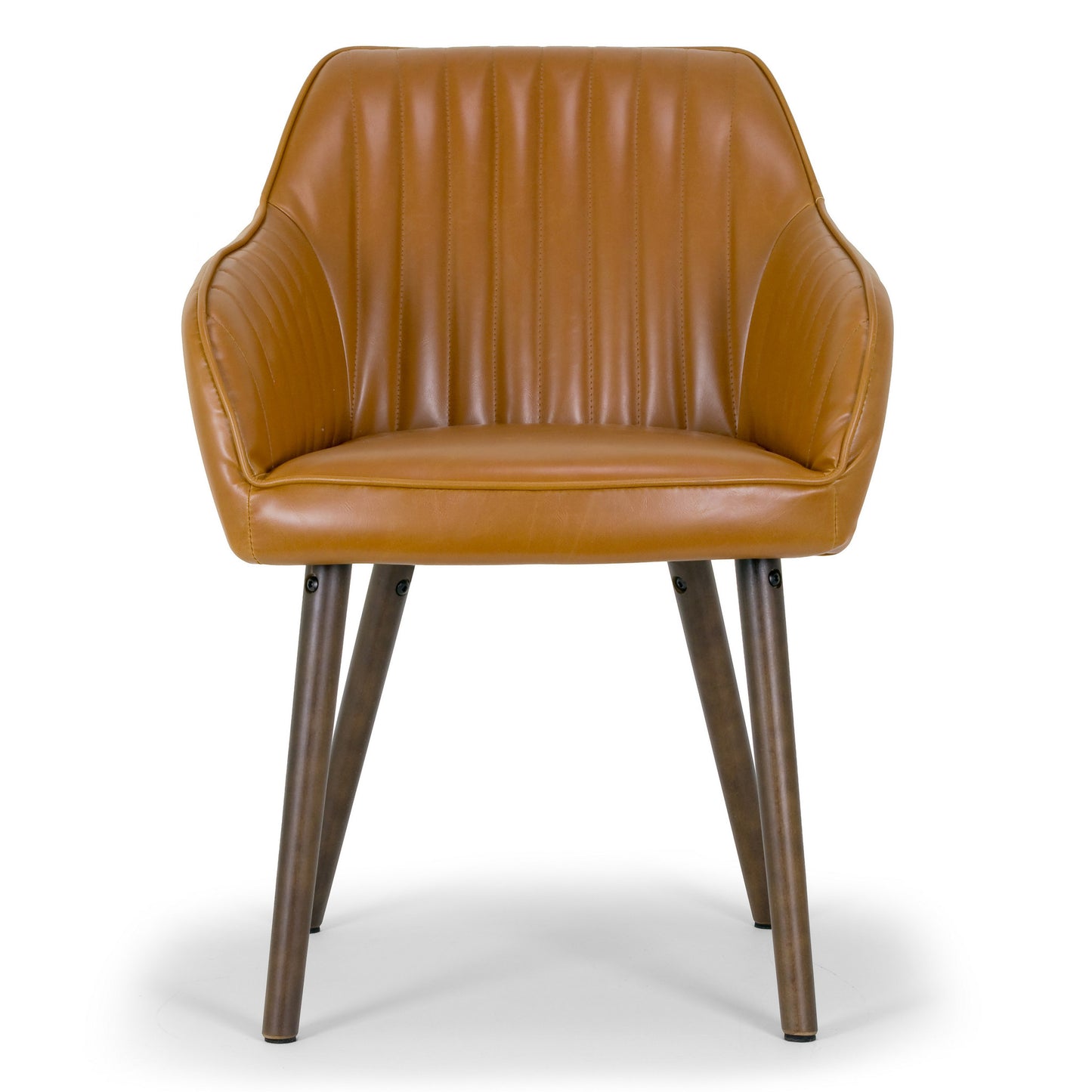 Set of 2 Alaura Arm Chair in Caramel Brown Faux Leather with Beech Legs