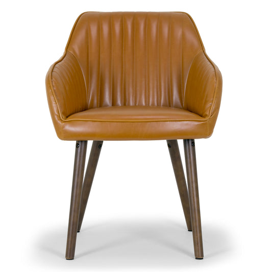 Set of 2 Alaura Arm Chair in Caramel Brown Faux Leather with Beech Legs