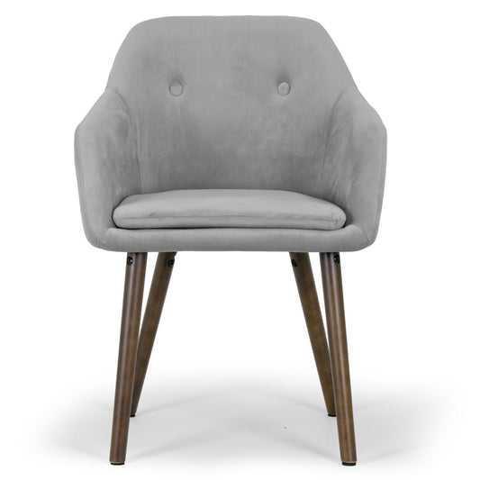 Set of 2 Alba Grey Velvet Arm Chair with Decorative Buttons Beech Legs