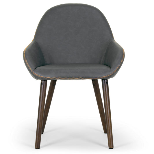 Set of 2 Alan Arm Chair in Vintage Grey Color Faux Leather with Contrasting Stitching