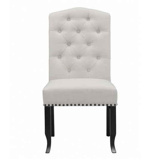 Set of 2 Aleeya Beige Fabric Dining Chair with Tufted Buttons and Nail Head Accent