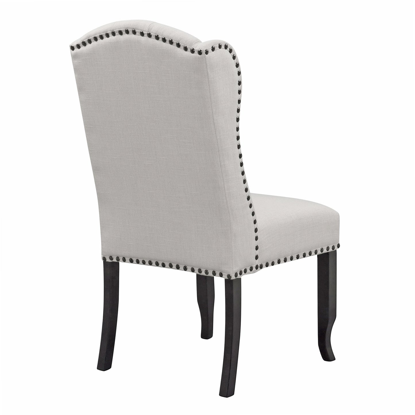 Set of 2 Alen Beige Fabric Dining Chair Wing Chair with Tufted Buttons and Nail Heads