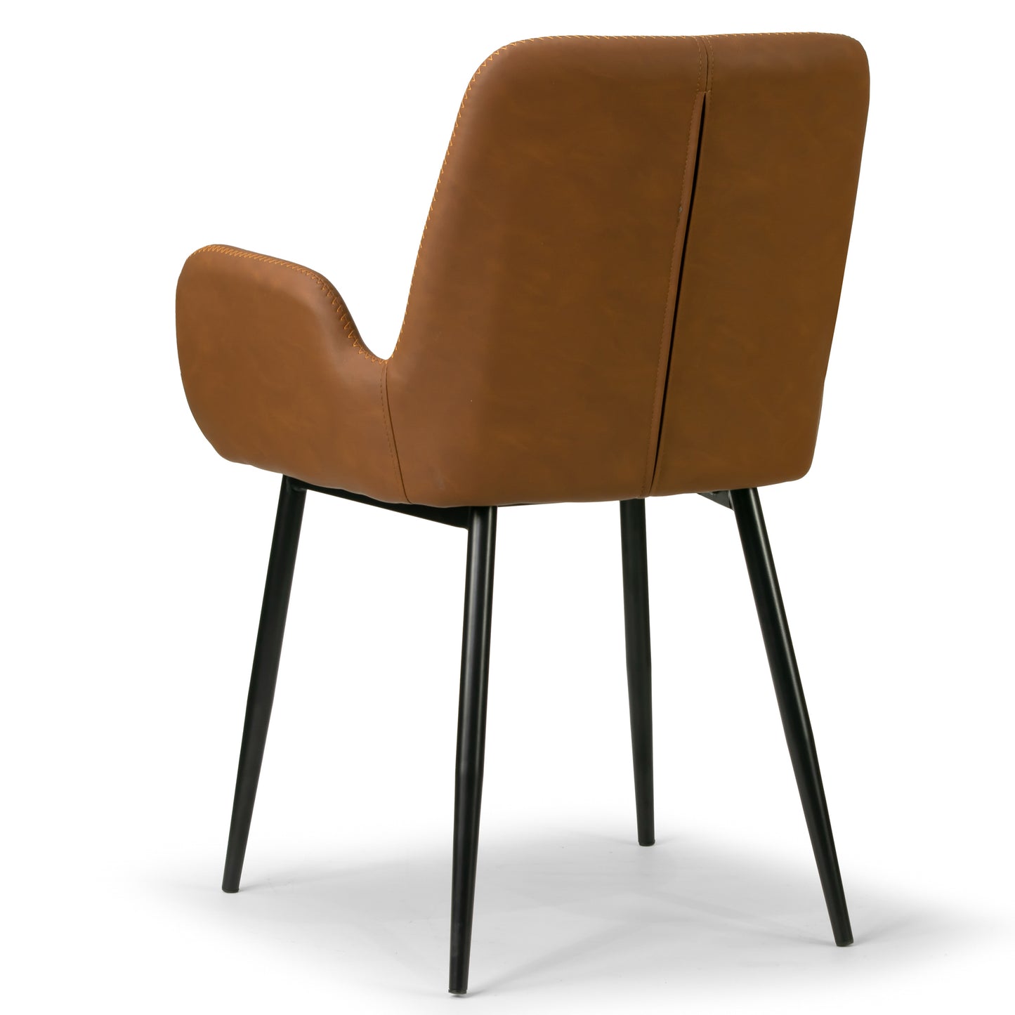 Set of 2 Alrik Caramel Brown Arm Chair with Zigzag Stitching and Black Steel Legs