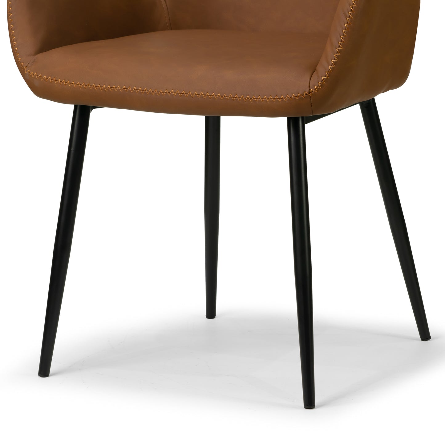 Set of 2 Alrik Caramel Brown Arm Chair with Zigzag Stitching and Black Steel Legs