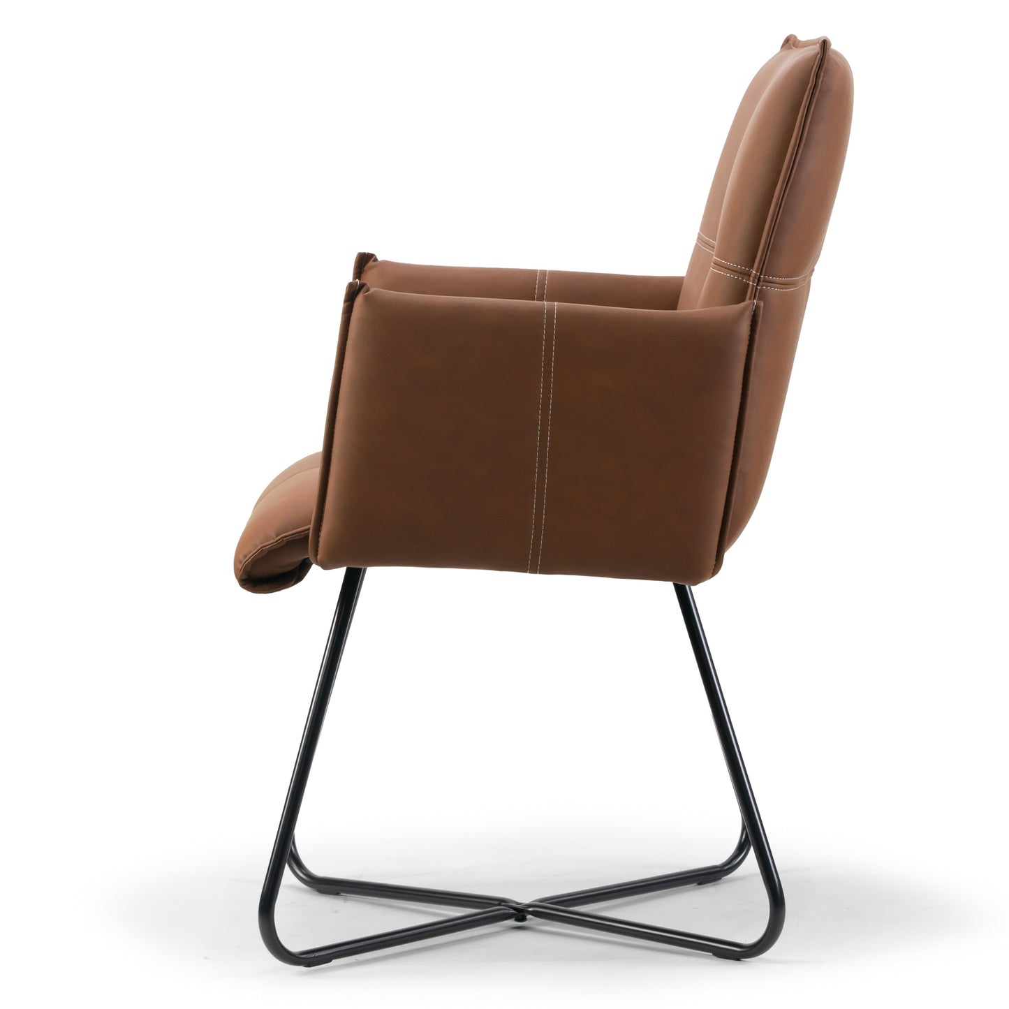 Set of 2 Ambel Brown Modern Dining Chair with Black Metal Legs