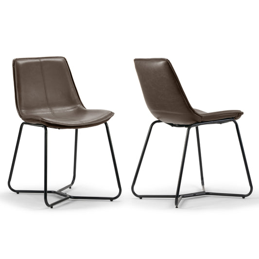 Set of 2 Amery Iron Frame Vintage Brown Faux Leather Dining Chair
