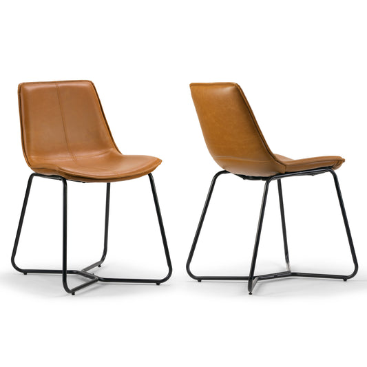Set of 2 Amery Iron Frame Vintage Cappuccino Faux Leather Dining Chair