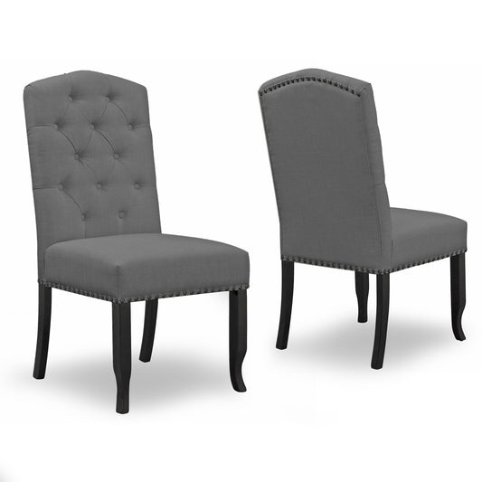 Set of 2 Aleeya Grey Fabric Dining Chair with Tufted Buttons and Nail Head Accent