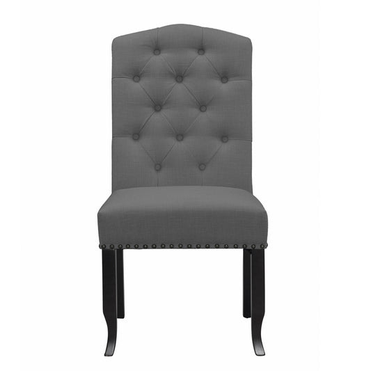 Set of 2 Aleeya Grey Fabric Dining Chair with Tufted Buttons and Nail Head Accent