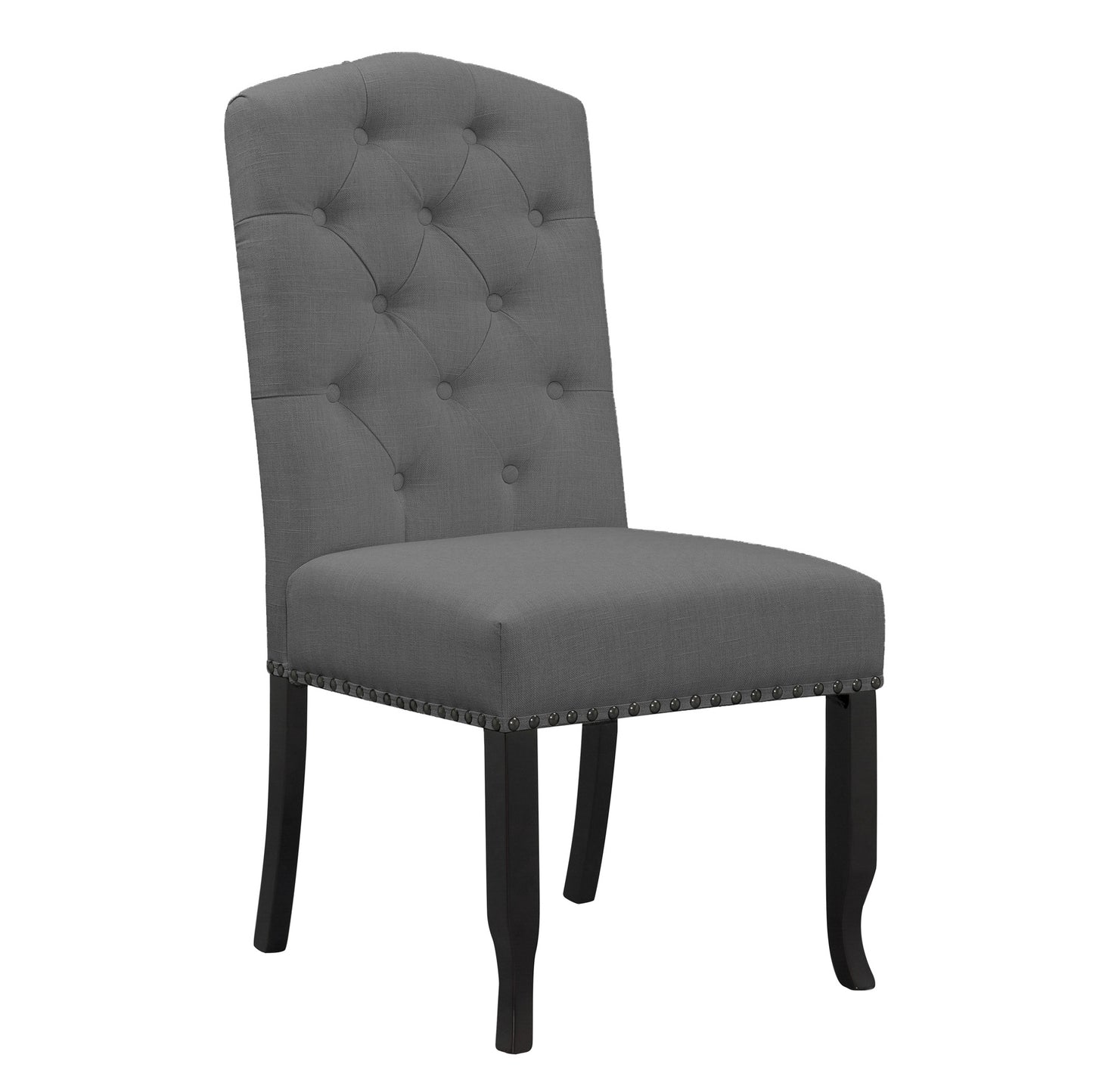 Set of 2 Aleeya Grey Fabric Dining Chair with Tufted Buttons and Nail Head Accent