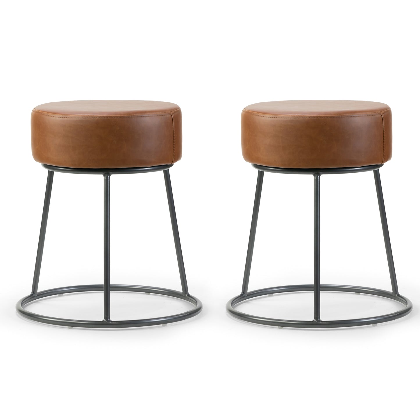 Set of 2 Amie Brown Backless Dining Chair with Gunmetal Grey Frame