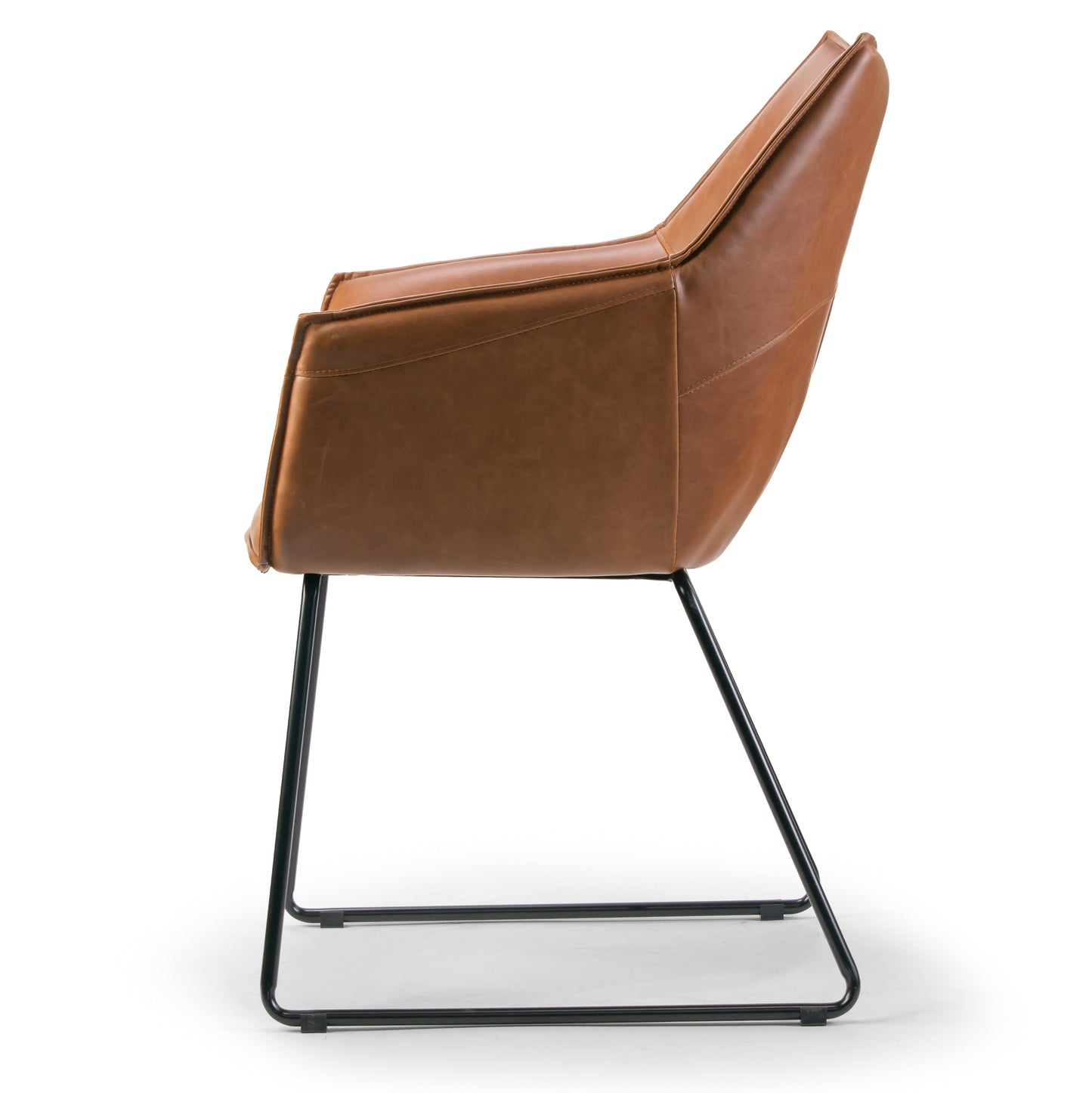 Set of 2 Amna Brown Arm Chair with Black Metal Legs