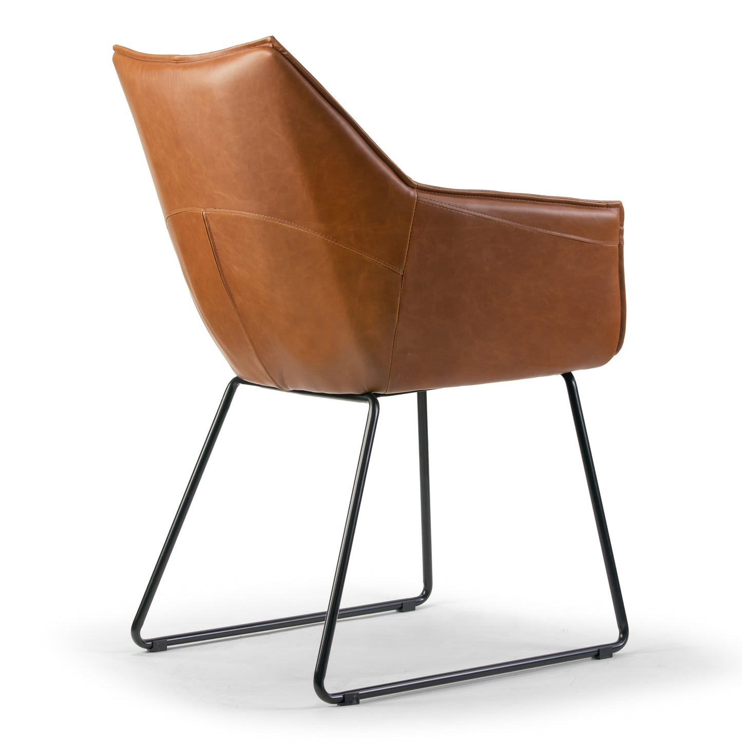 Set of 2 Amna Brown Arm Chair with Black Metal Legs