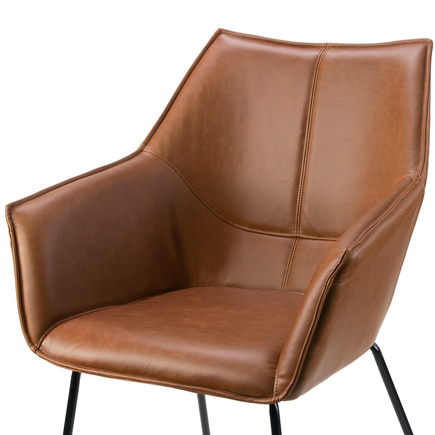 Set of 2 Amna Brown Arm Chair with Black Metal Legs