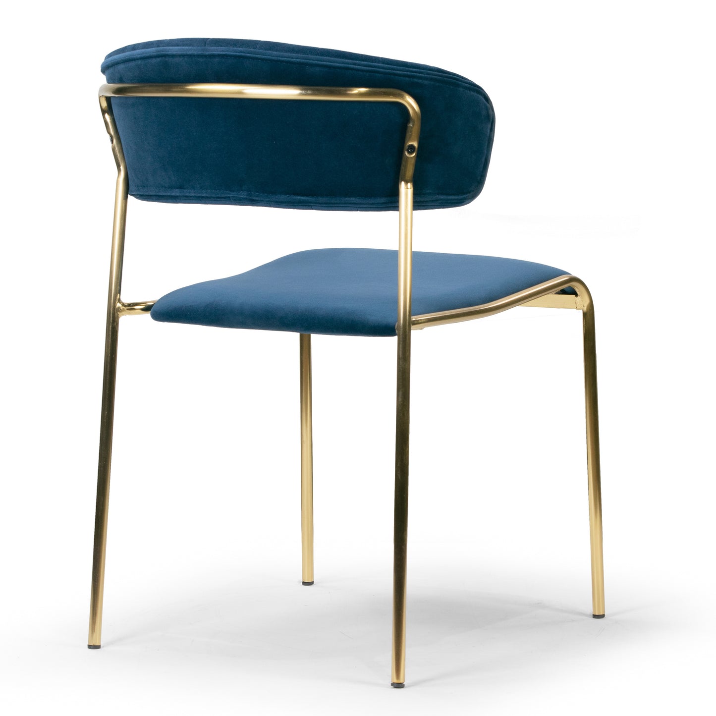 Set of 2 Andre Blue Velvet Dining Chair with Golden Metal Legs and Decorative Stitching