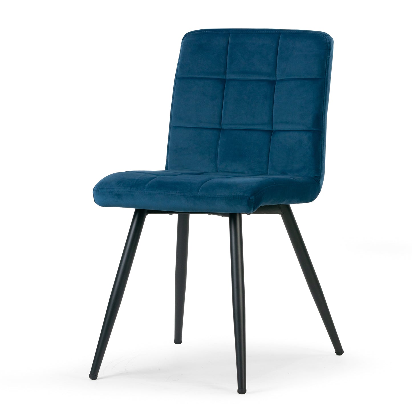 Set of 2 Anika Blue Velvet Dining Chair with Stitching and Black Metal Legs