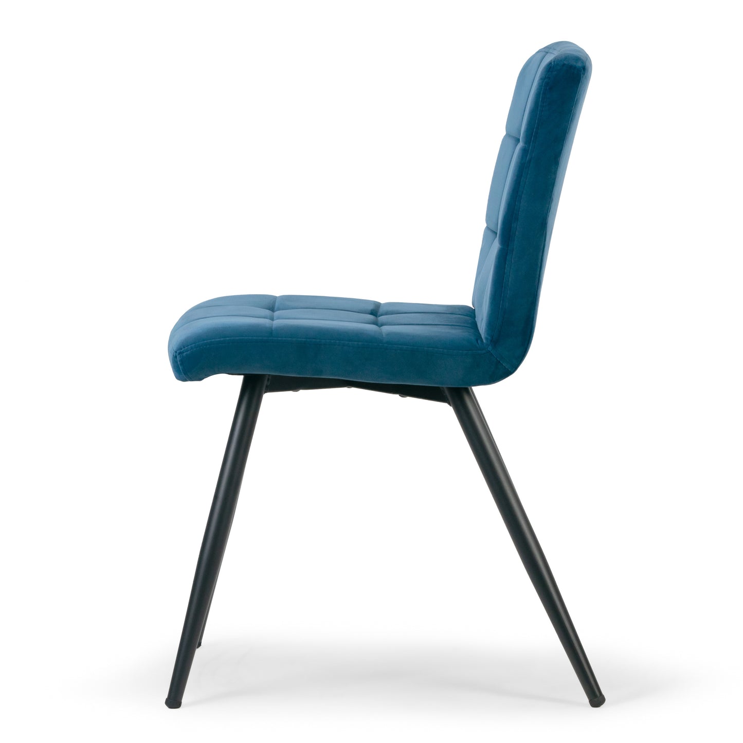 Set of 2 Anika Blue Velvet Dining Chair with Stitching and Black Metal Legs