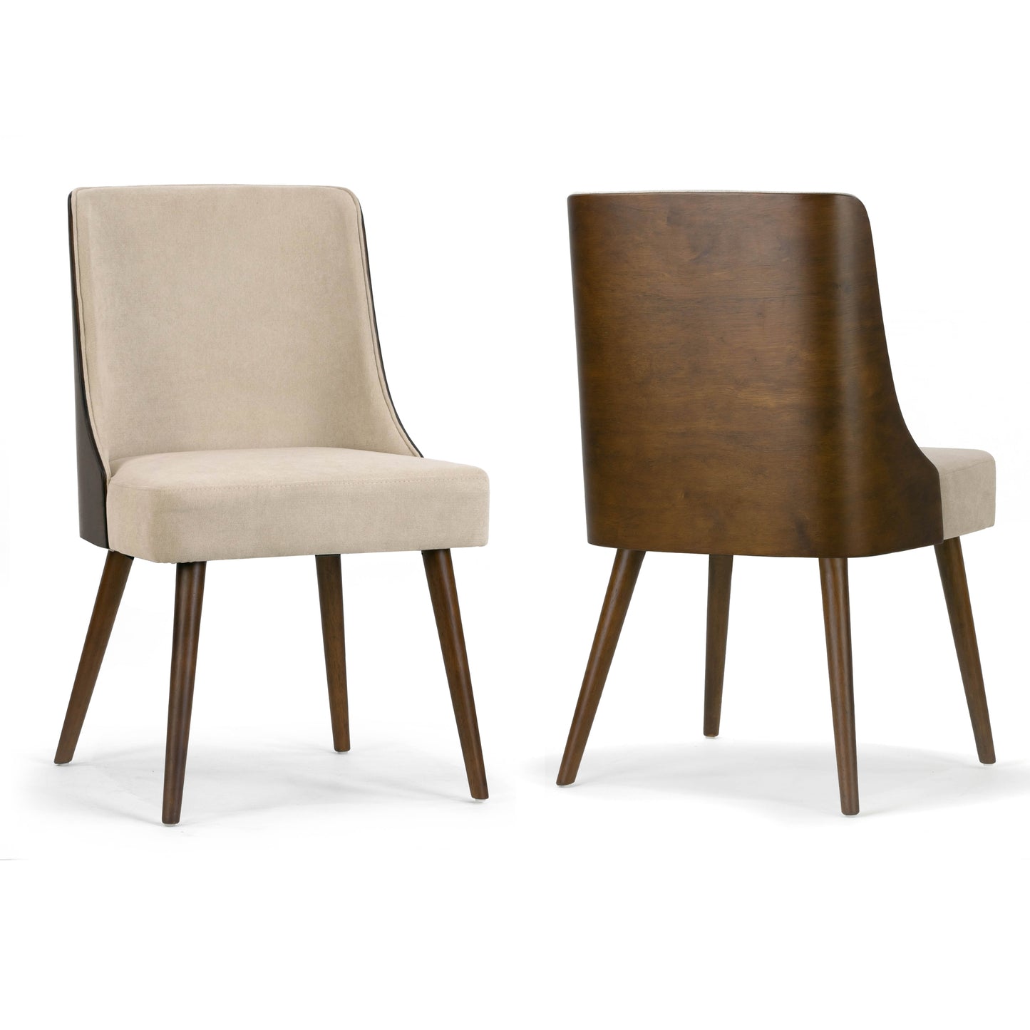 Set of 2 Esmy Beige Fabric Chair with Dark Brown Bentwood Back and Solid Wood Legs
