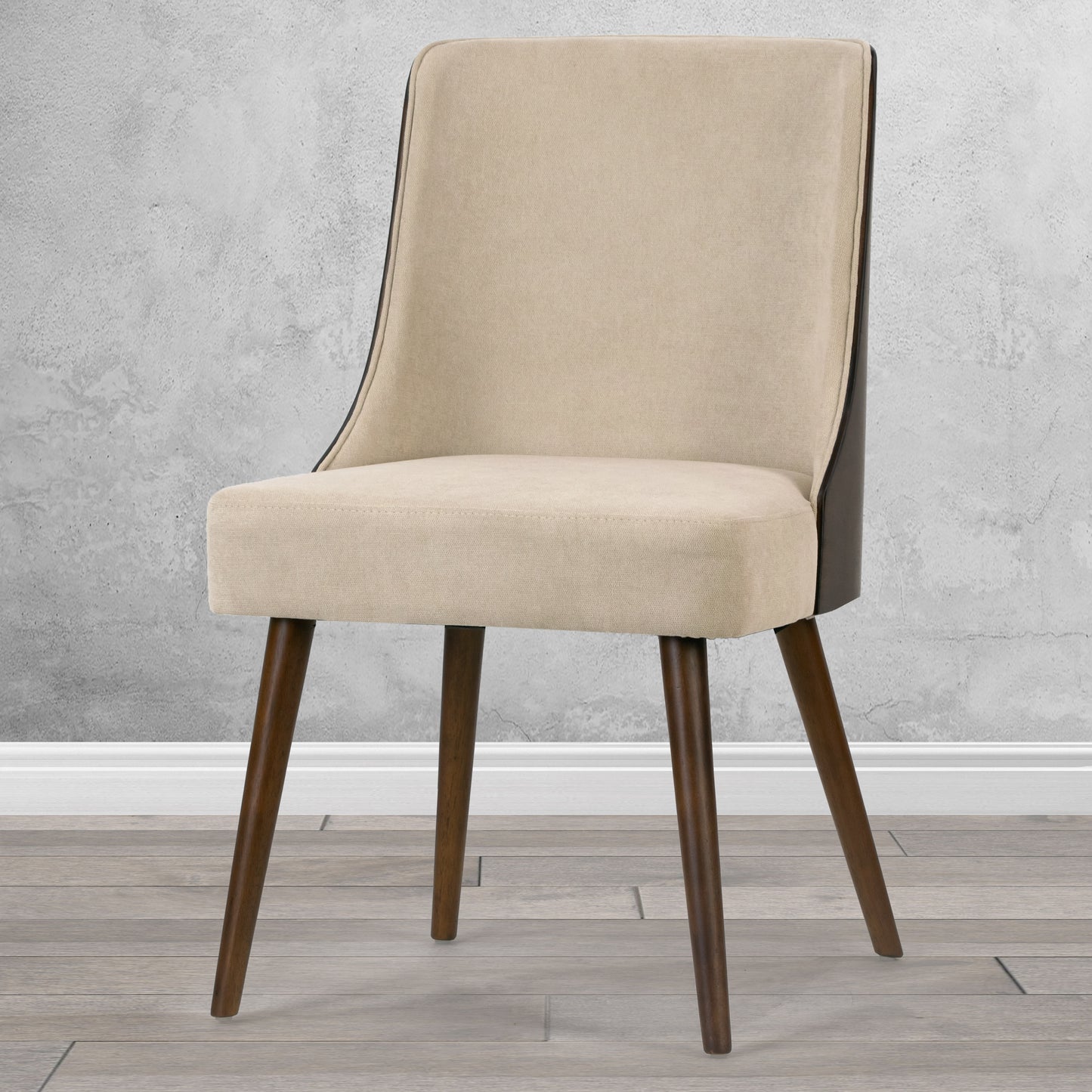 Set of 2 Esmy Beige Fabric Chair with Dark Brown Bentwood Back and Solid Wood Legs