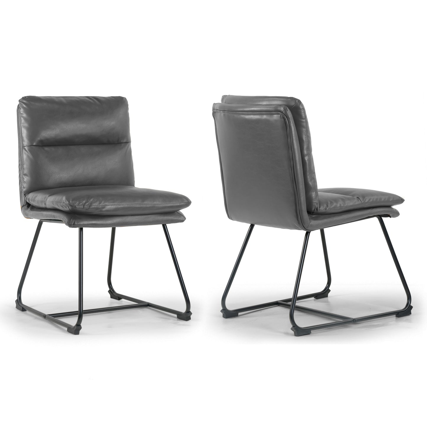 Set of 2 Aulani Grey Upholstered Metal Frame Dining Chair with Puffy Cushions