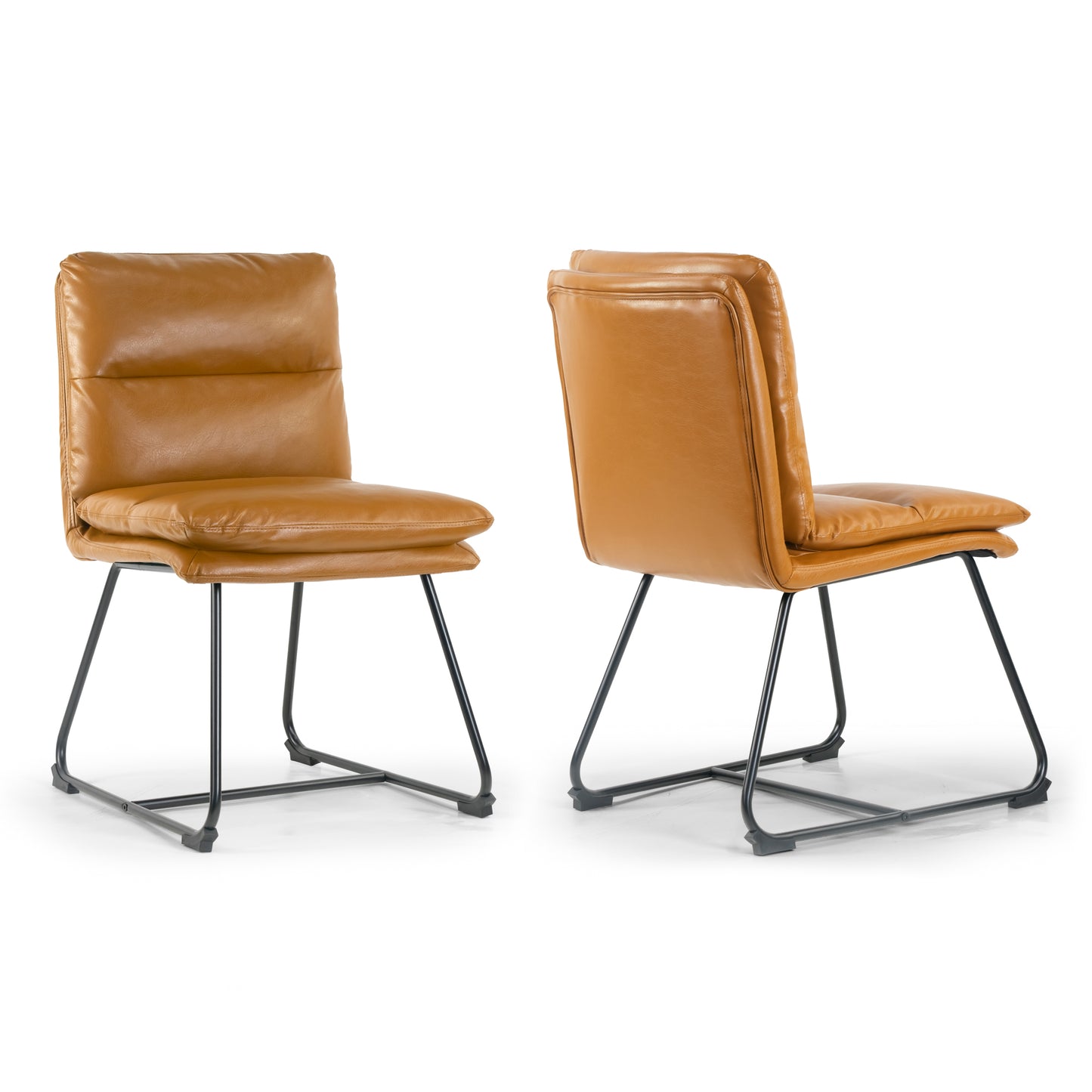 Set of 2 Aulani Light Brown Upholstered Metal Frame Dining Chair with Puffy Cushions