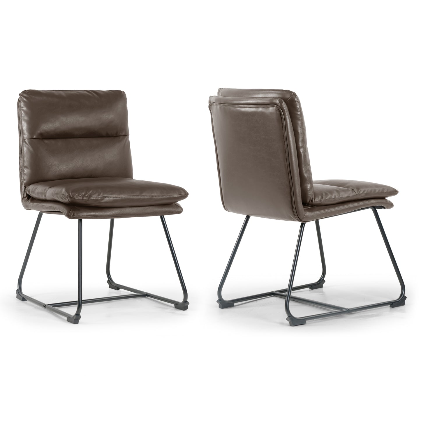 Set of 2 Aulani Brown Upholstered Metal Frame Dining Chair with Puffy Cushions