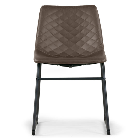 Set of 2 Ave Iron Frame Brown Faux Leather Dining Chair with Stitching