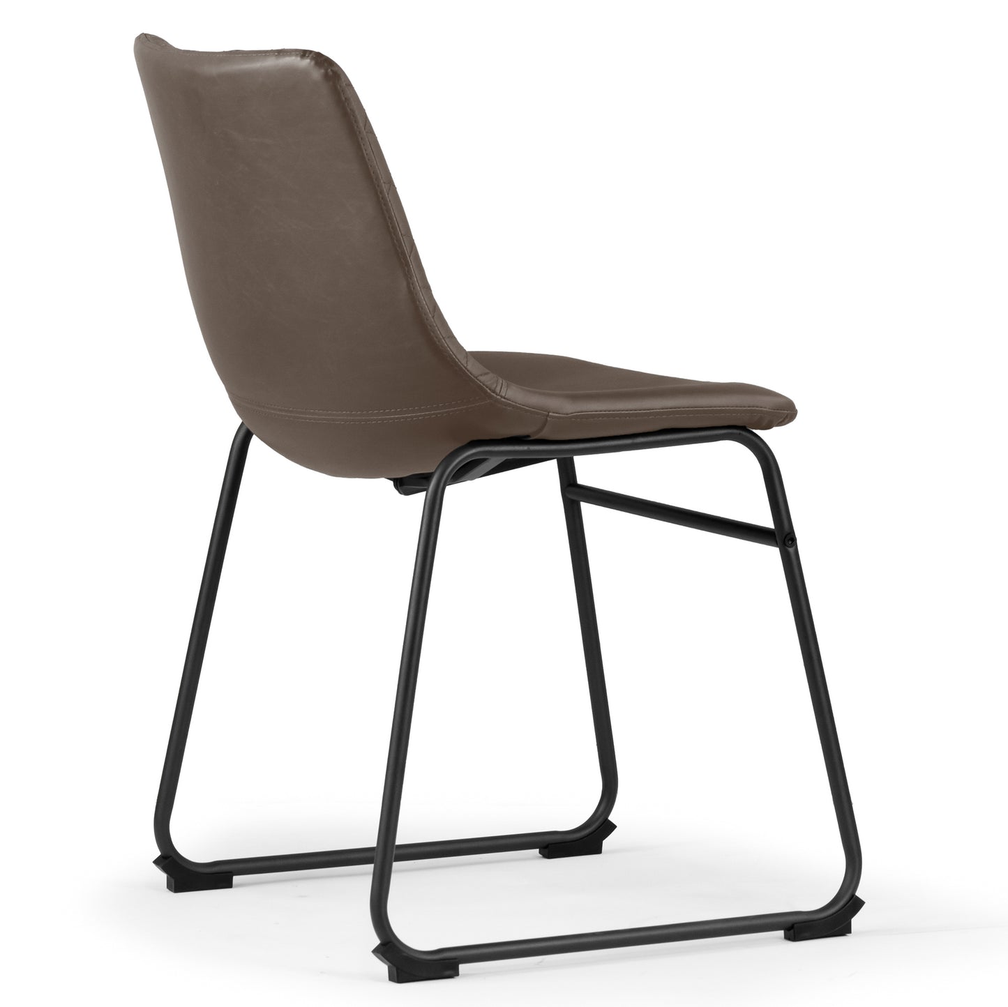 Set of 2 Ave Iron Frame Brown Faux Leather Dining Chair with Stitching