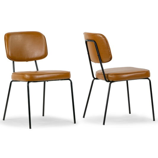 Set of 2 Aven Cappuccino Faux Leather Dining Chair with Black Metal Legs