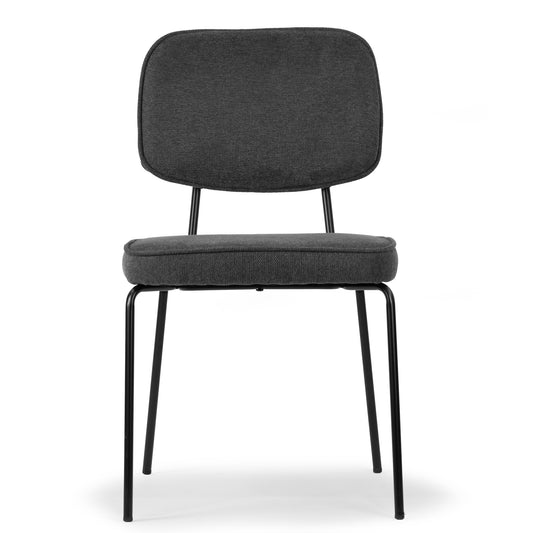Set of 2 Aven Gray Fabric Dining Chair with Black Metal Legs