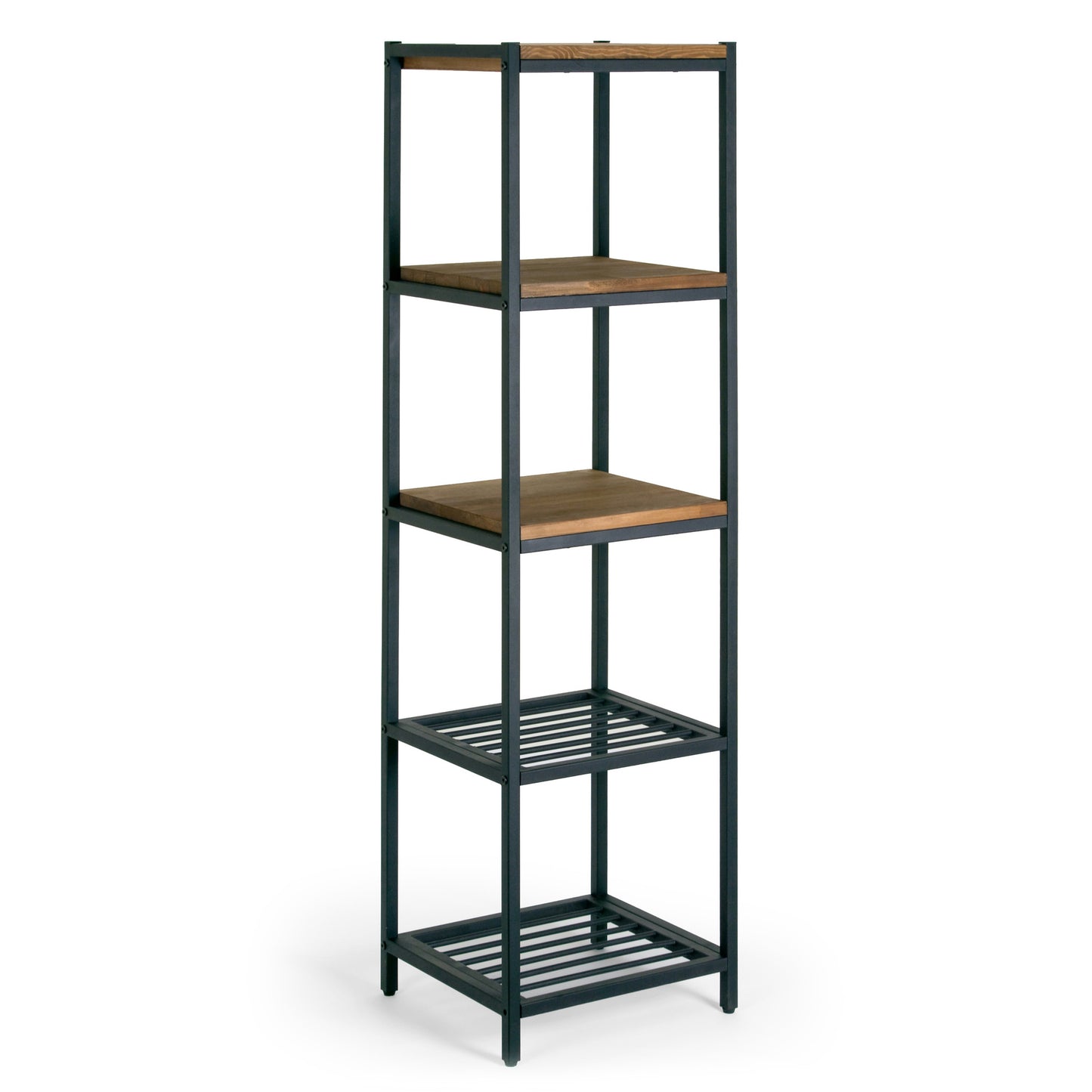 Ailis 57" Brown Pine Wood Metal Frame Etagere Bookcase Shelf Media Center