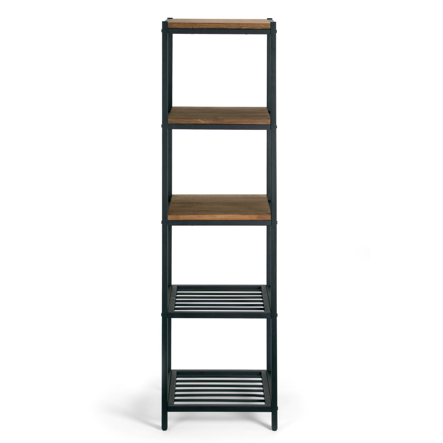 Ailis 57" Brown Pine Wood Metal Frame Etagere Bookcase Shelf Media Center
