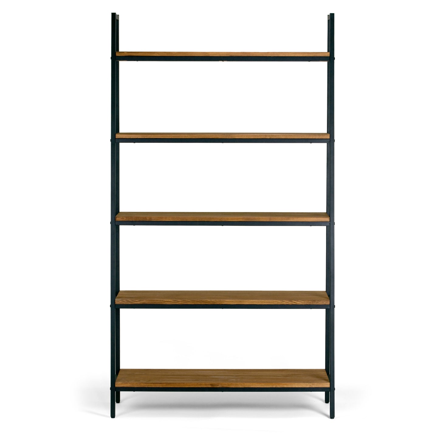 Ailis 71.5" Brown Pine Wood Metal Frame Etagere Bookcase Five-shelf Media Tower