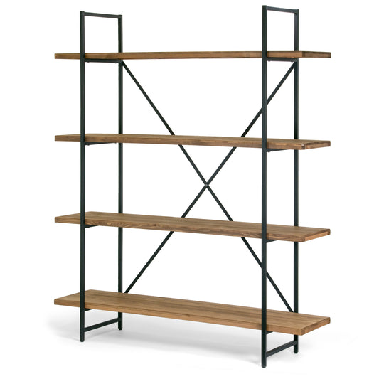 Ailis 75" Brown Pine Wood Metal Frame Etagere Bookcase Four-shelf Media Center