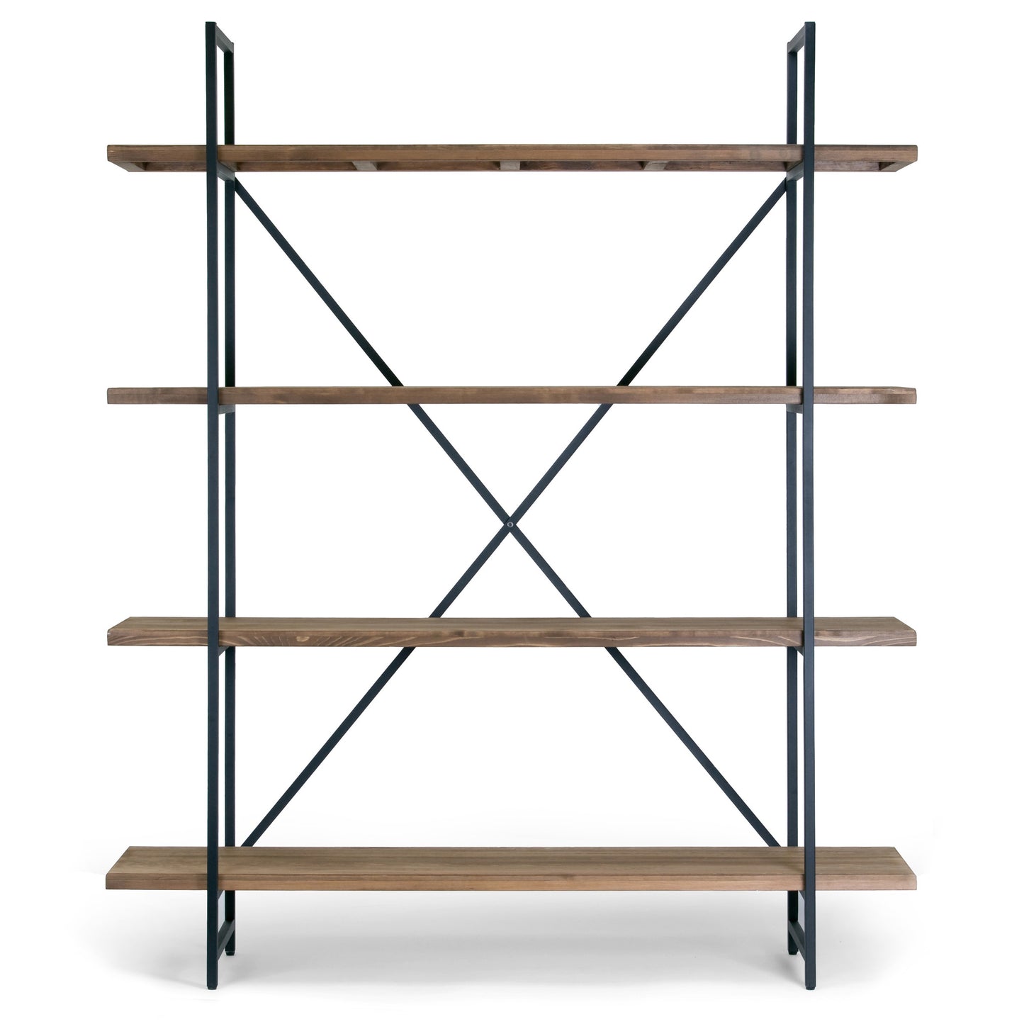 Ailis 75" Brown Pine Wood Metal Frame Etagere Bookcase Four-shelf Media Center