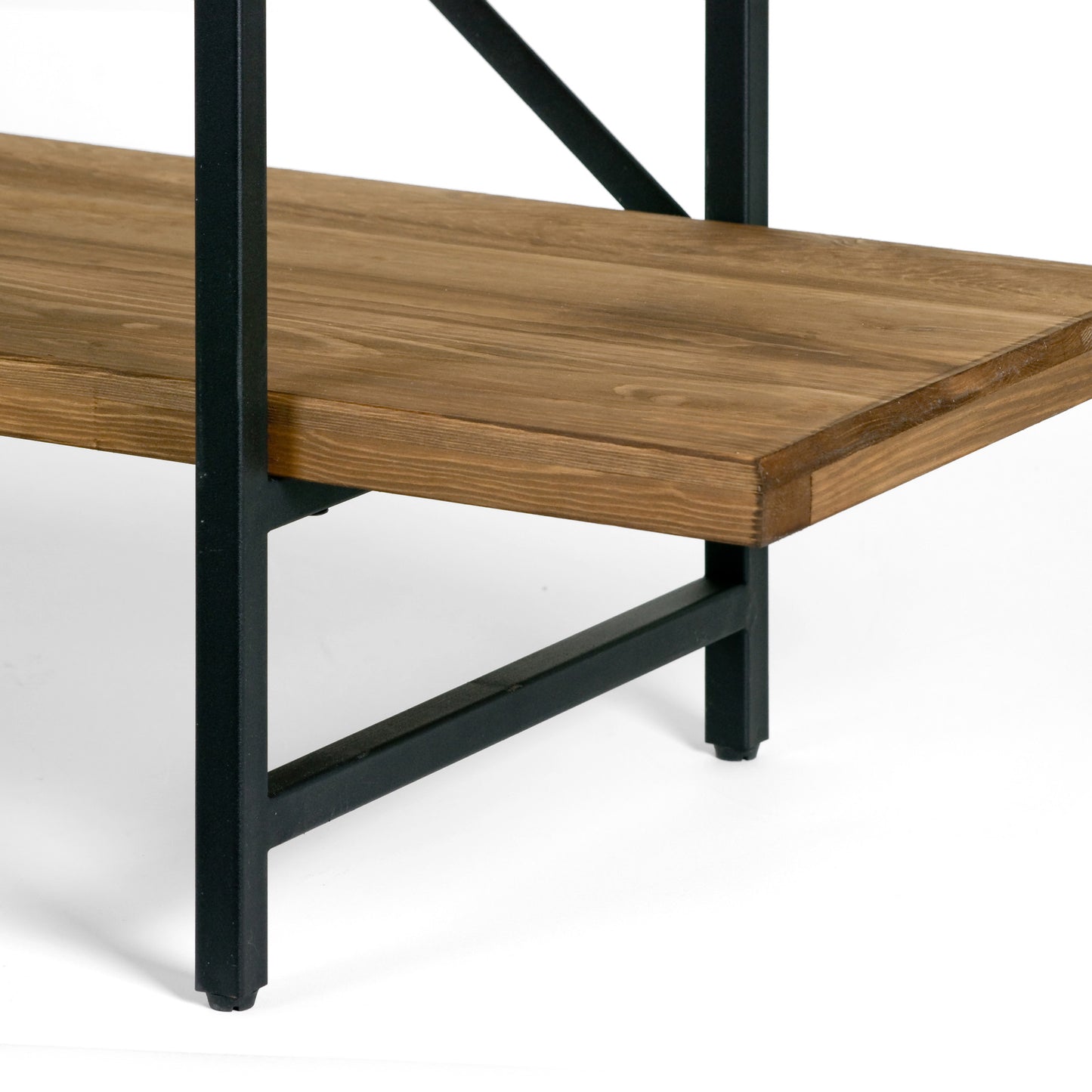 Ailis 75" Brown Pine Wood Metal Frame Etagere Bookcase Four-shelf Media Center