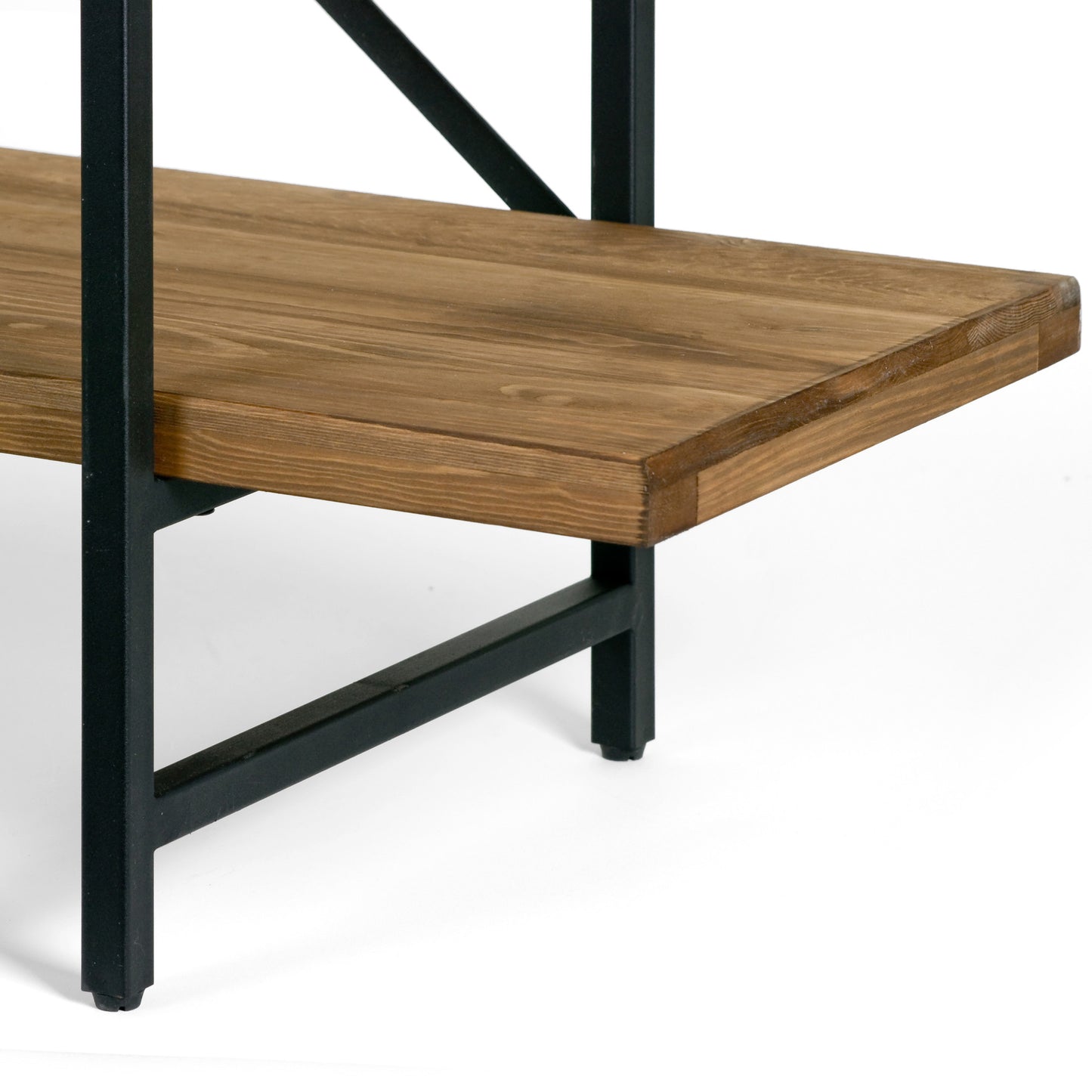 Ailis 56" Brown Pine Wood Metal Frame Etagere Three Wide Shelf Bookcase Media Center