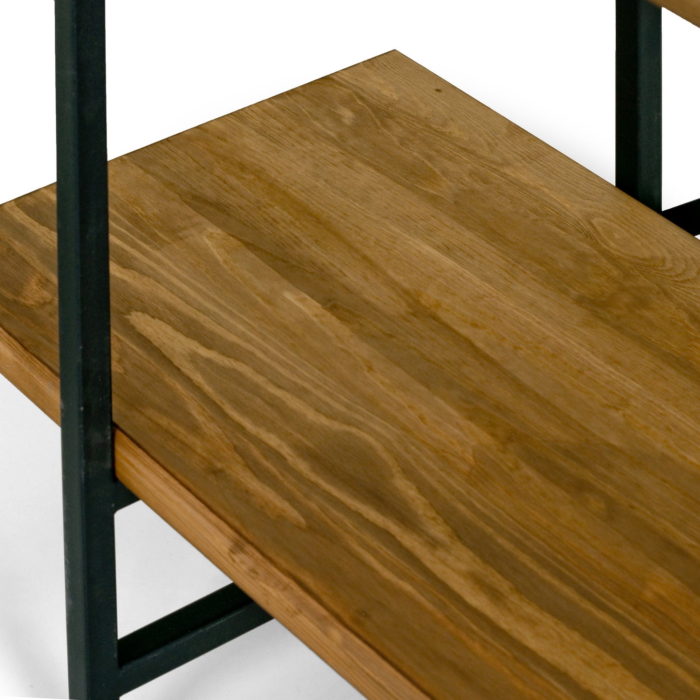 Ailis 56" Brown Pine Wood Metal Frame Etagere Three Wide Shelf Bookcase Media Center