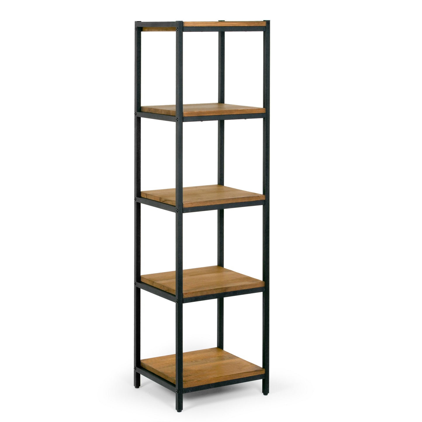Ailis 57" Brown Pine Wood Shelf Etagere Bookcase Media Center with Metal Frame
