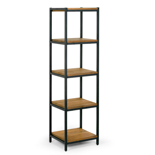 Ailis 57" Brown Pine Wood Shelf Etagere Bookcase Media Center with Metal Frame